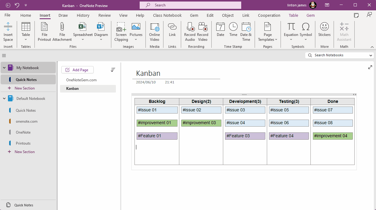 OneNote Kanban Apply: Adjust the Width of all Subtables to Fit the Column Width of the Parent Table with One Click