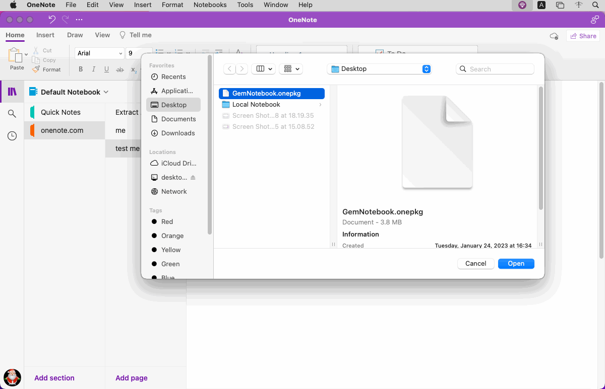 Select a .onepkg File