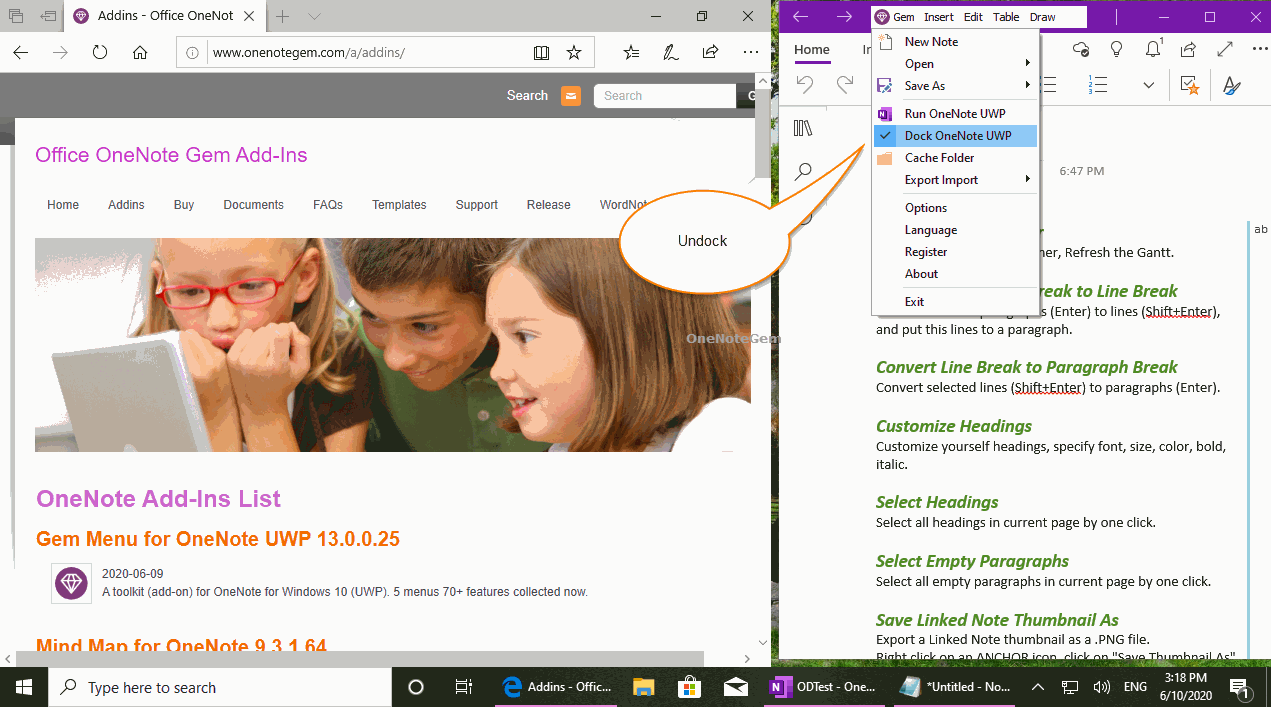 Undock OneNote UWP