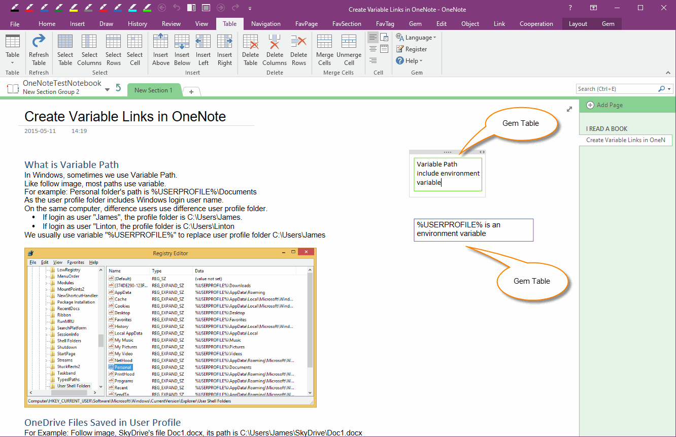 In OneNote, change the border color of the Gem Table. Realize colorful table borders.