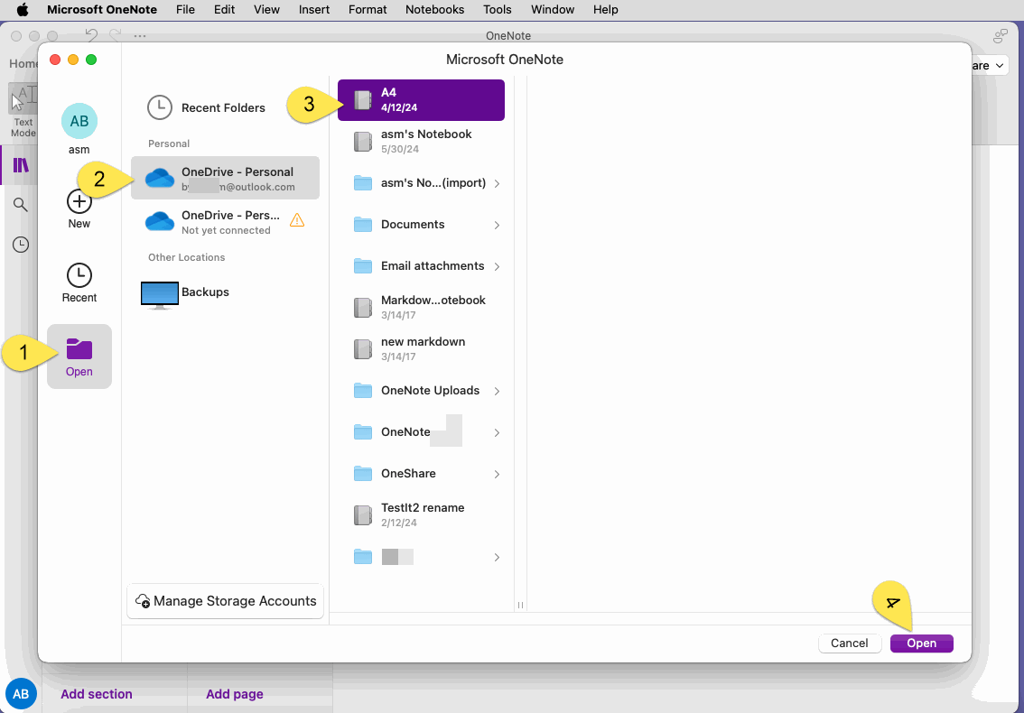 Choose Notebook under Account to Open