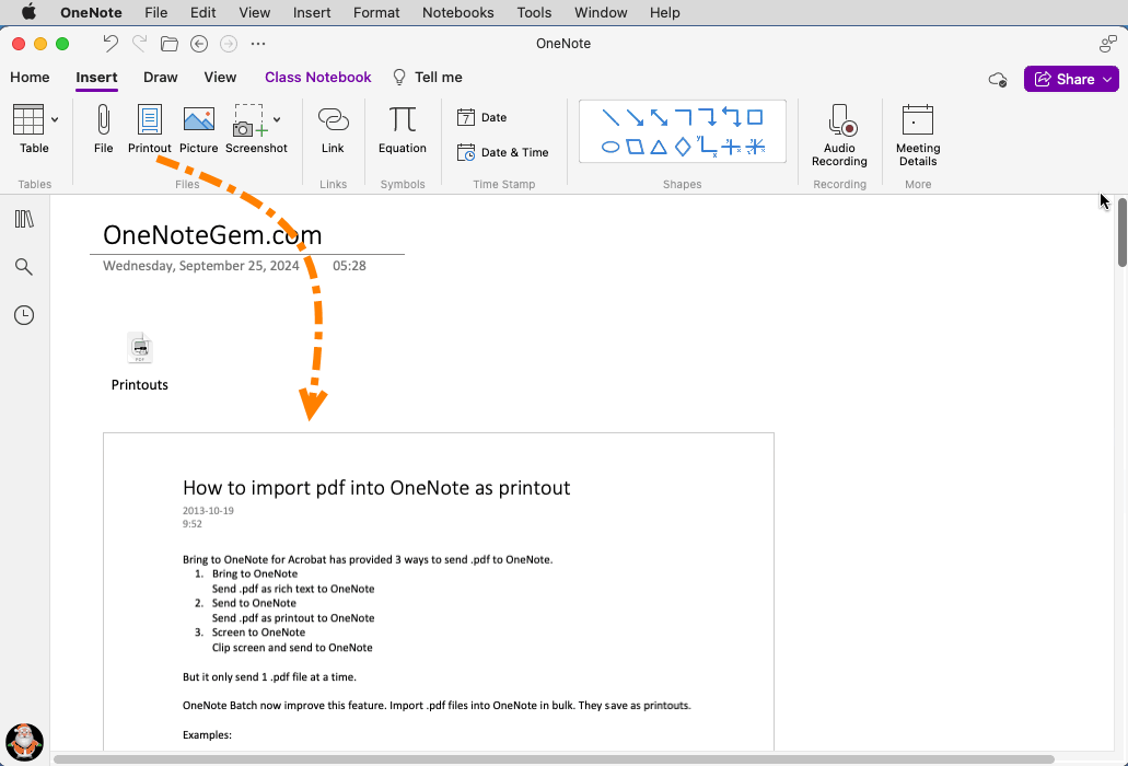 Import PDF File into OneNote as Printouts