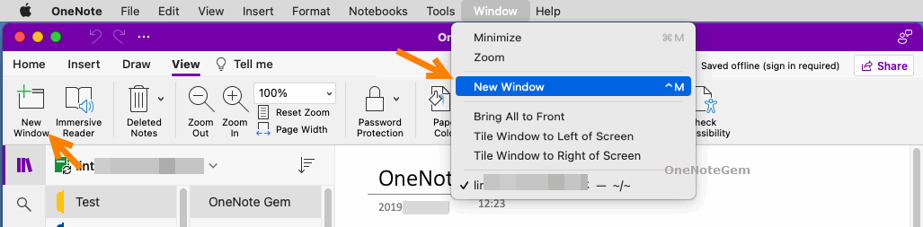 Mac OneNote New Window