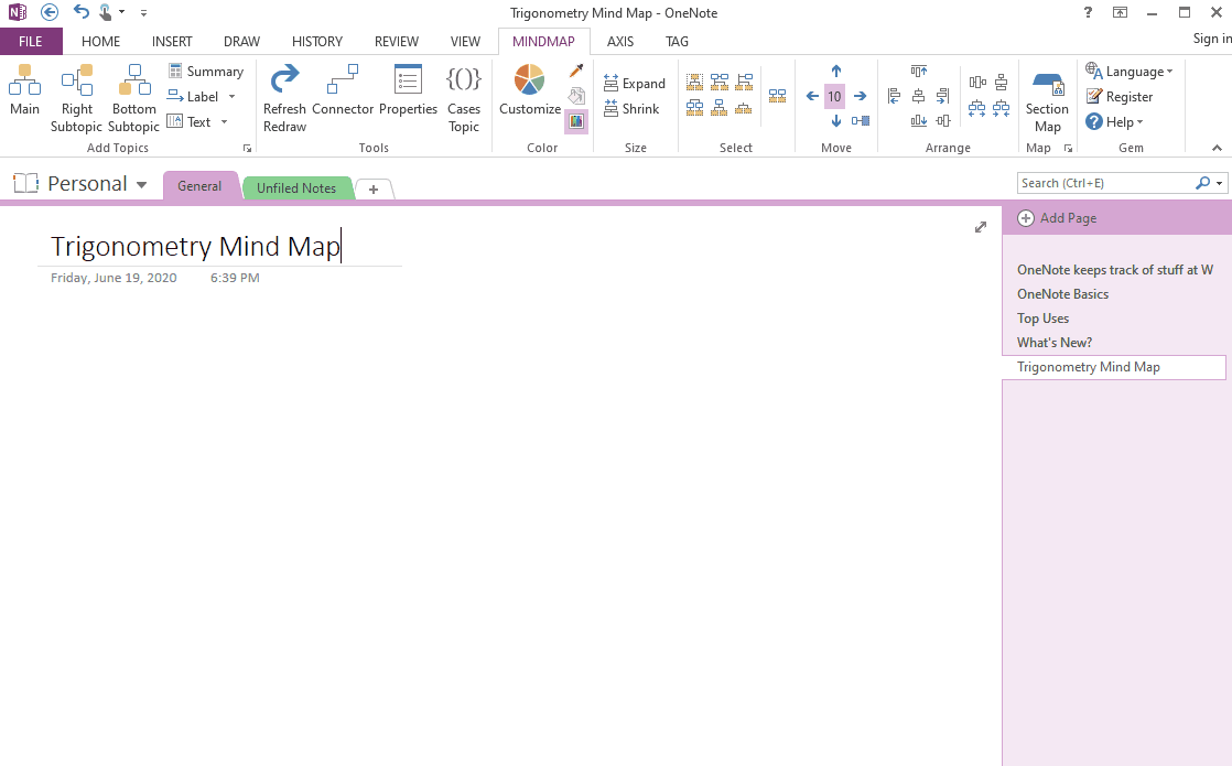 Apply OneNote's native mathematical formula to the Gem's mind map.