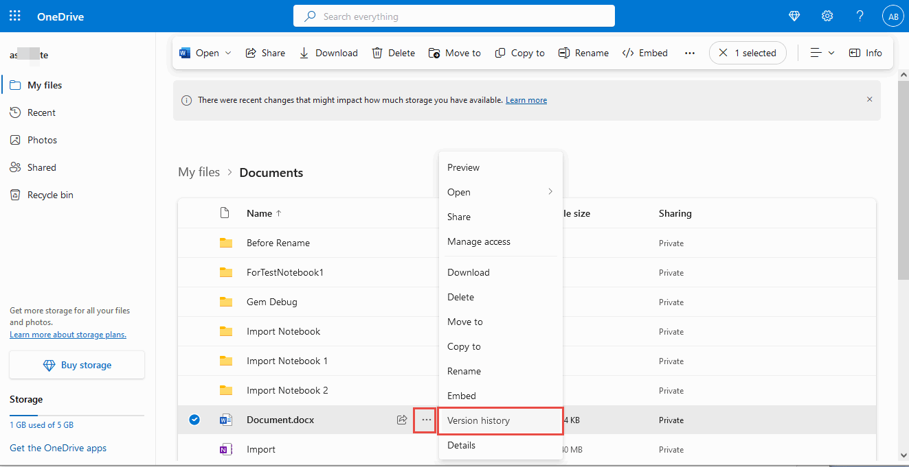Find the Word document in My Files on OneDrive.com