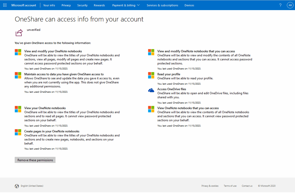 OneShare can access info from your account web page