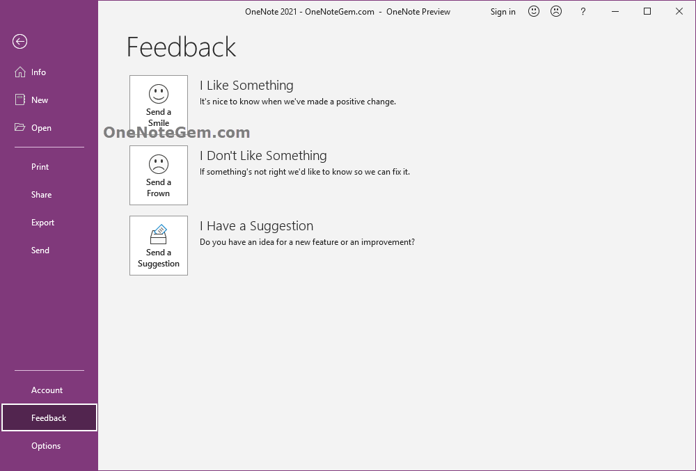 OneNote 2021 Feedback feature