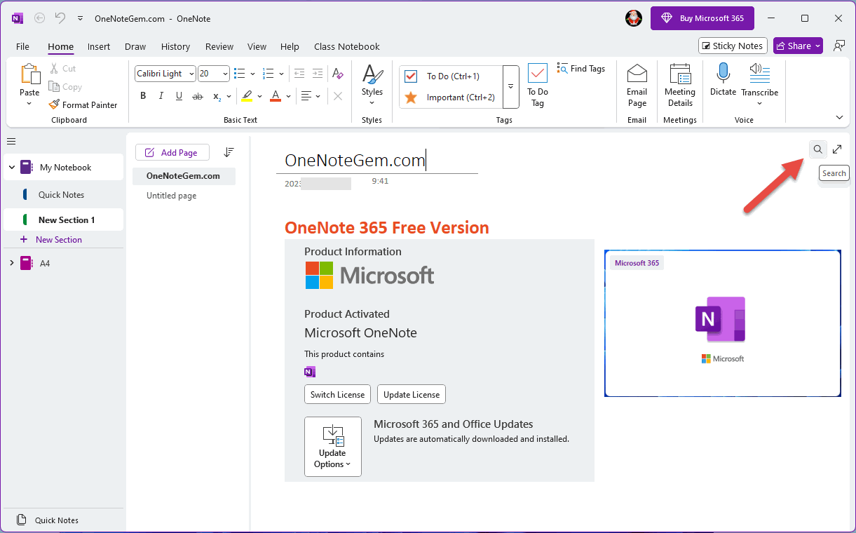 In the canvas of the main body of the page, there is a search icon on the left side of the "Full Page View" icon in the upper right corner.