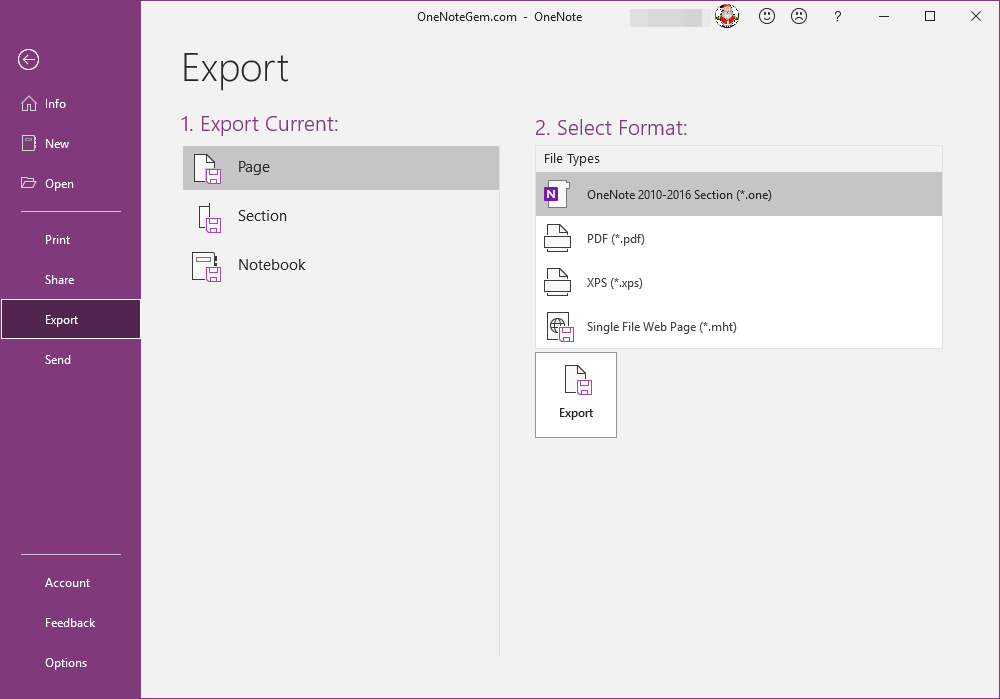 No docx File Type in OneNote's Export