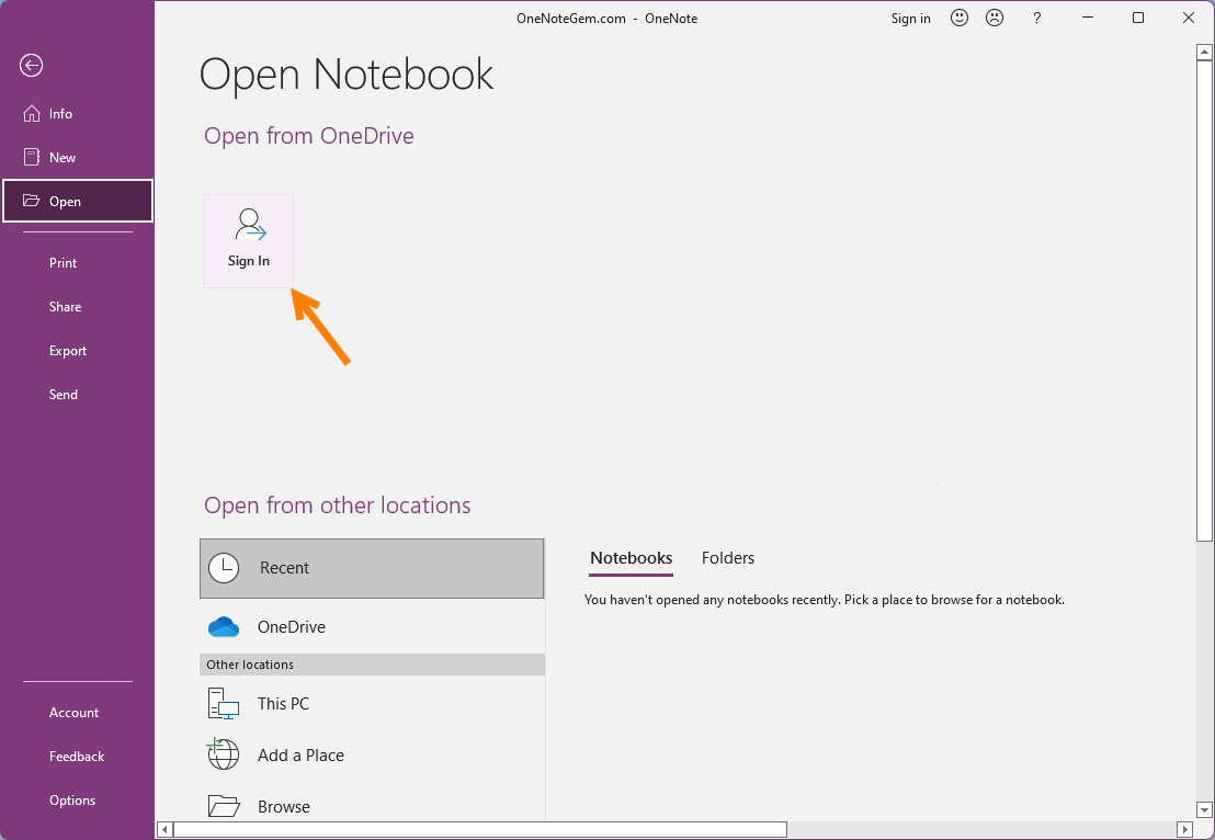 Sign in Microsoft Personal Account in OneNote