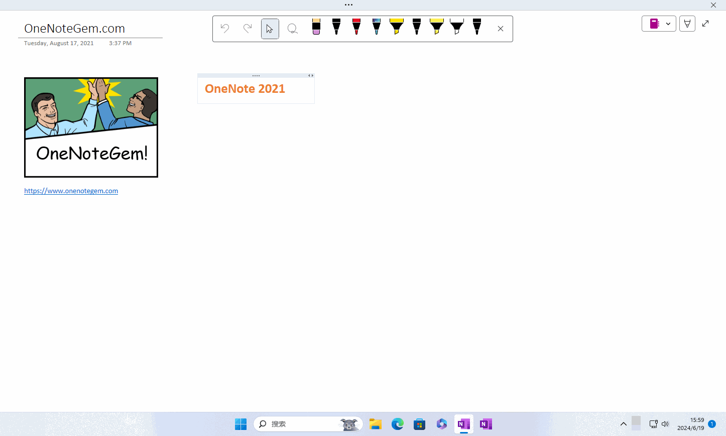 Windows taskbar showing when OneNote in Full Page View