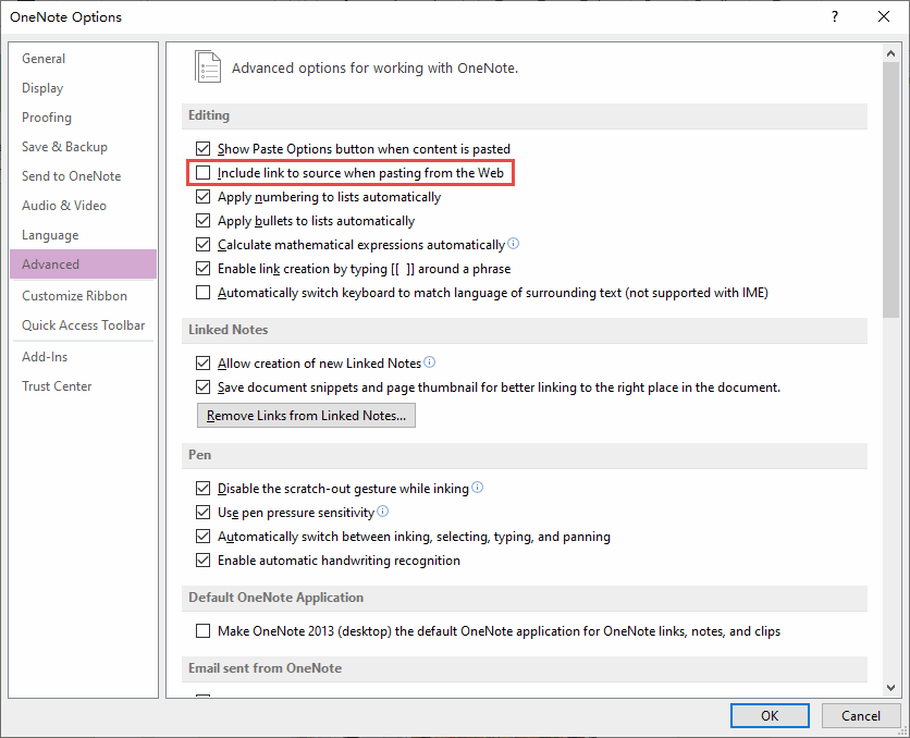 Include link to source when pasting content from the web