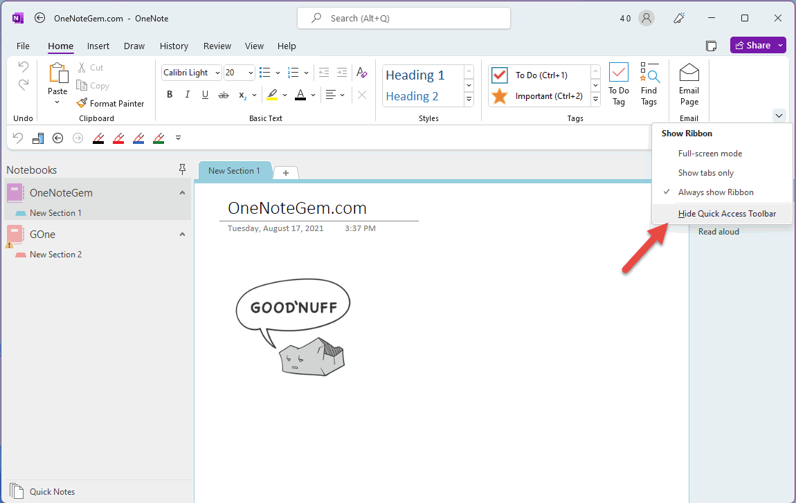A Switch for Show/hide the Quick Access Toolbar