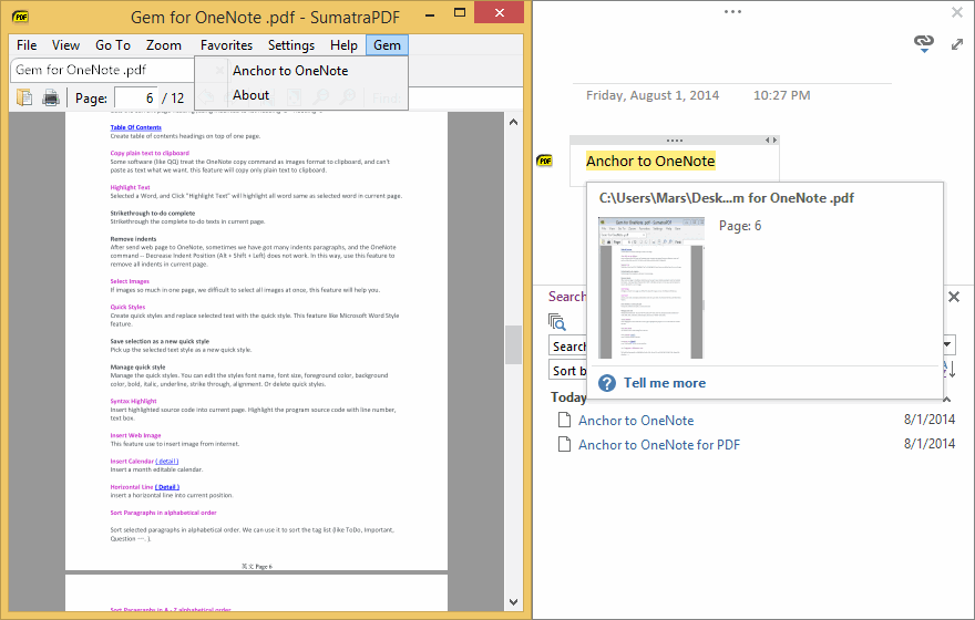 Anchor to OneNote for PDF