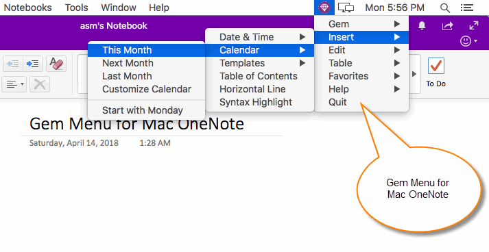 Gem Menu for Mac OneNote