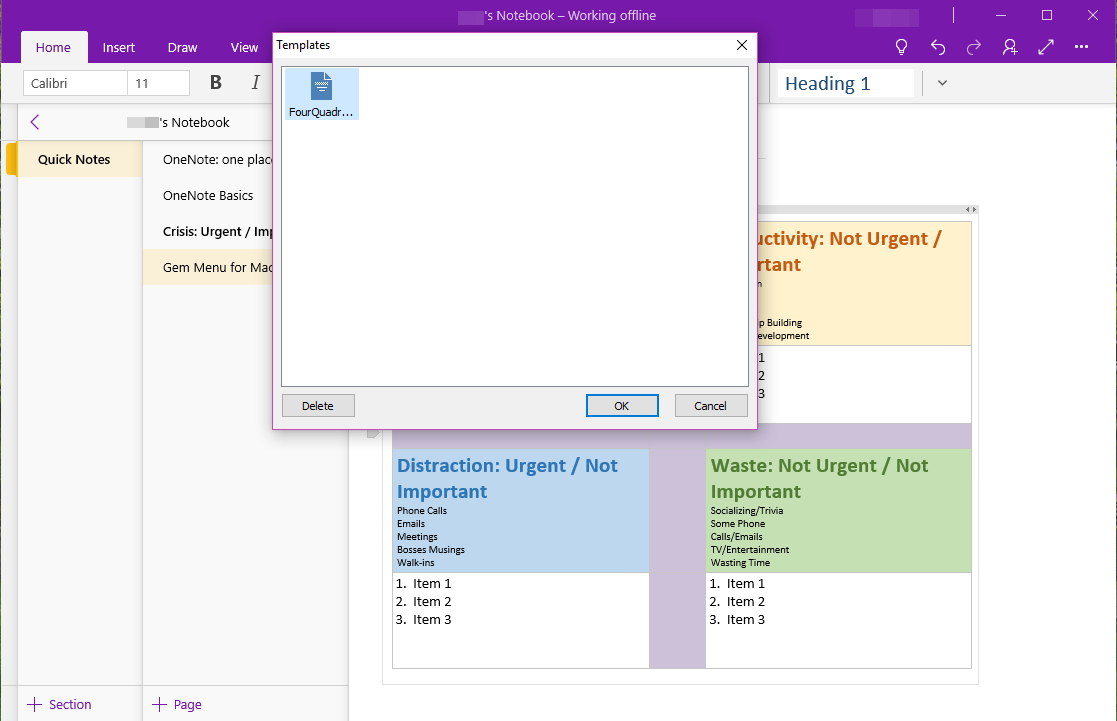 Gem Menu for OneNote UWP - Template