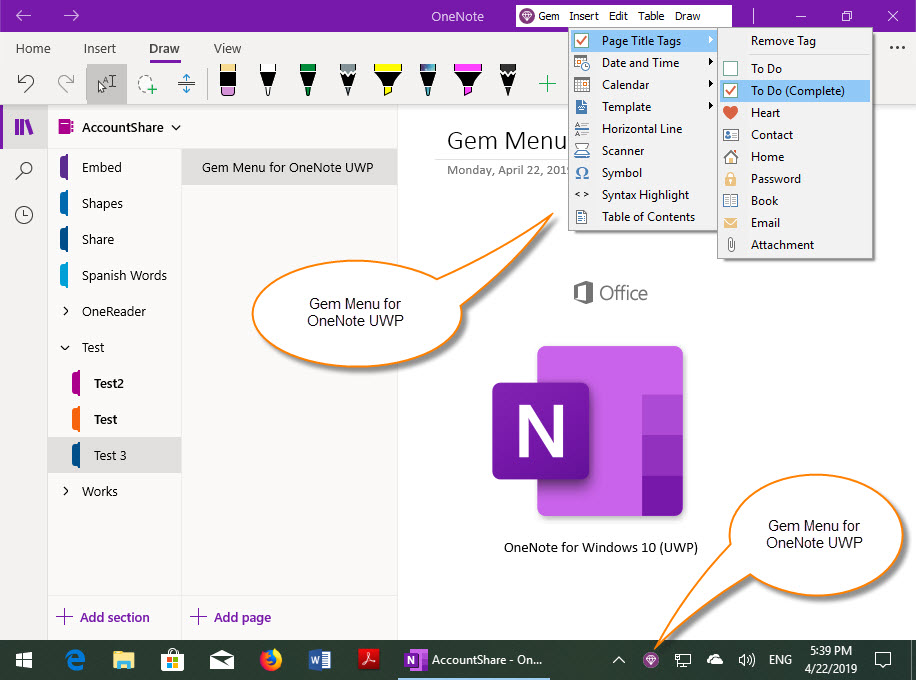 onenote gem add-ins windows