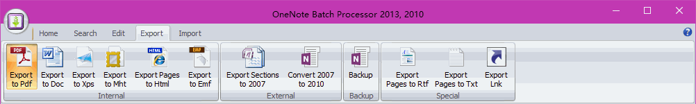 OneNote Batch - Export Tab