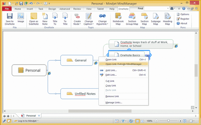 Open OneNote Page in Mind Map