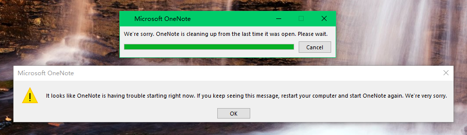 We're sorry. OneNote is cleaning up from the last time it was open. Please wait.