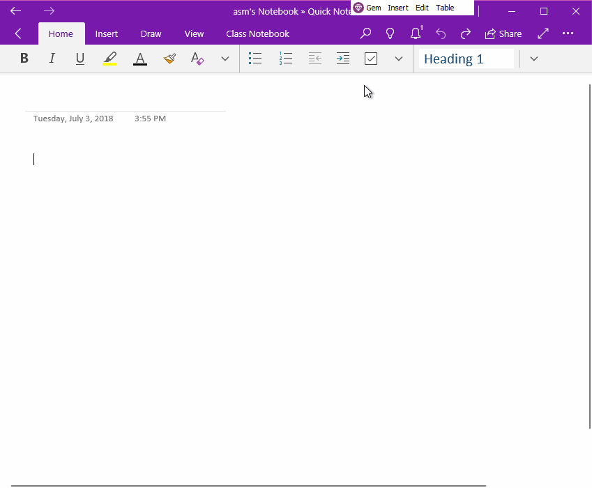 UWP: Select Template from Gem Menu, and Insert into OneNote for Windows 10