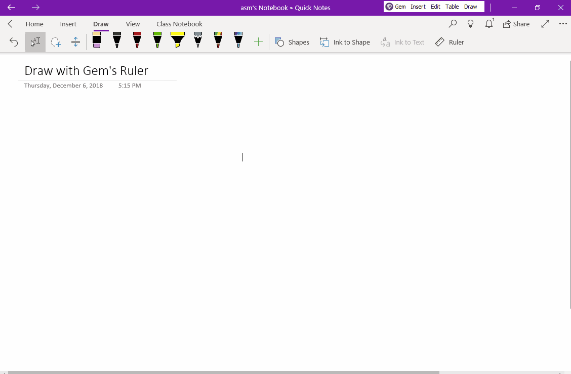 Use multiple Gem rulers for OneNote for Windows 10 accessibility, boundaries, and easy drawing.