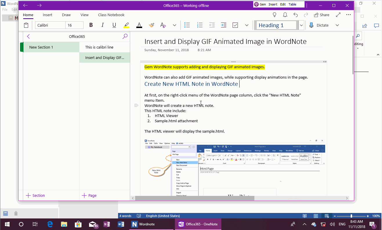 Save OneNote's content as a Word document using the Save As feature of the Gem Menu for OneNote UWP.