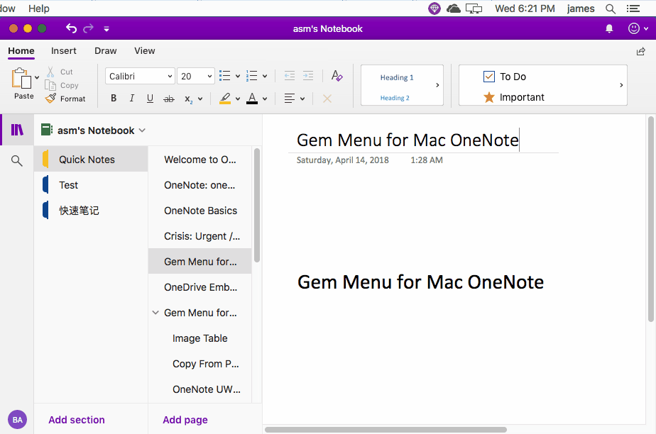Use the page-level tags provided by the Gem Menu to make tags appear in the OneNote page list.