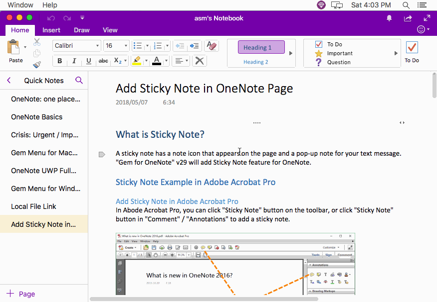 Gem Menu for Mac OneNote save selection in Mac OneNote as HTML file.