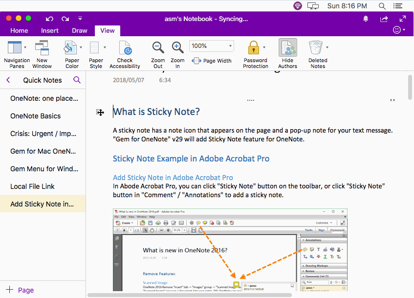 Use Gem Menu to create table of contents for Mac OneNote.
