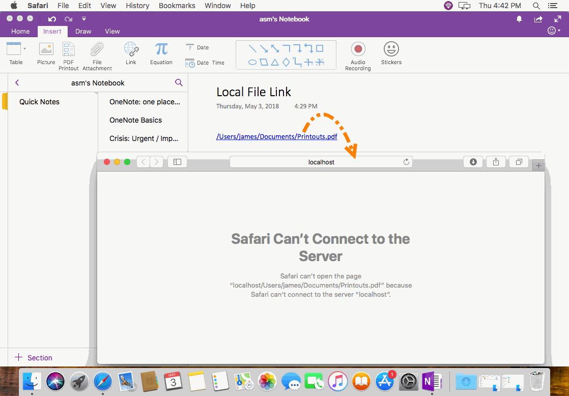 Mac OneNote Cannot Open Local File Link