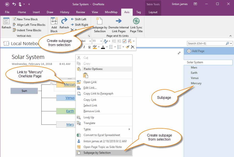 Create a OneNote Subpage with Selected Text