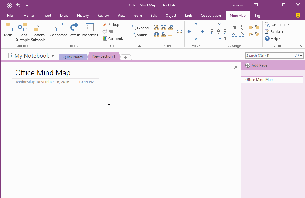 Using a Mind Map as OneNote Page Navigator