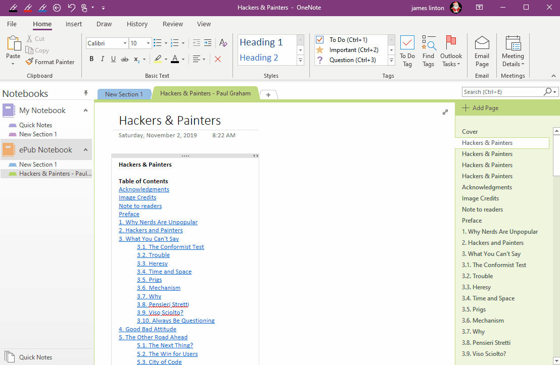 Export a OneNote Section, Convert and Generate an ePub Ebook