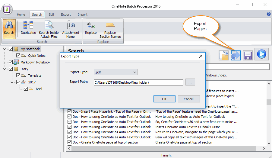 Export the Checked Pages