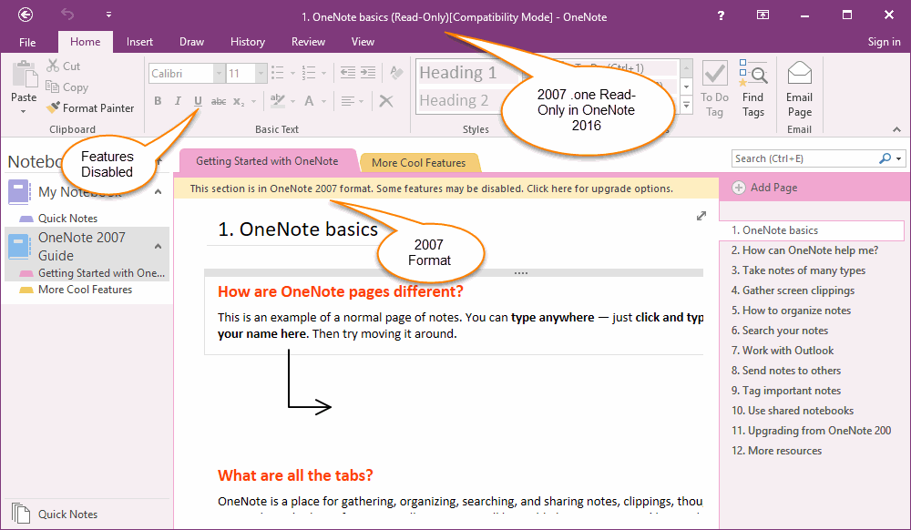 2007 .one Files Read-Only in OneNote 2016