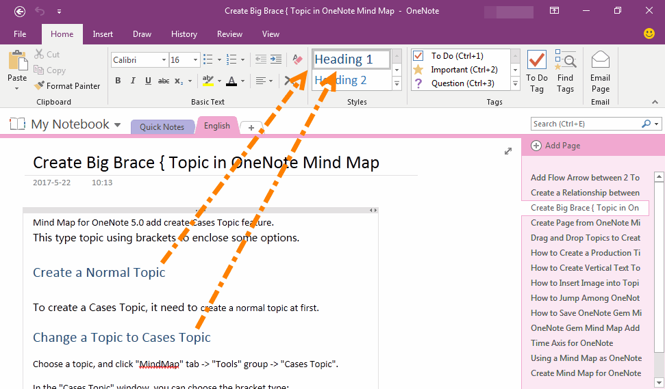OneNote Pages Have Heading 1 Style