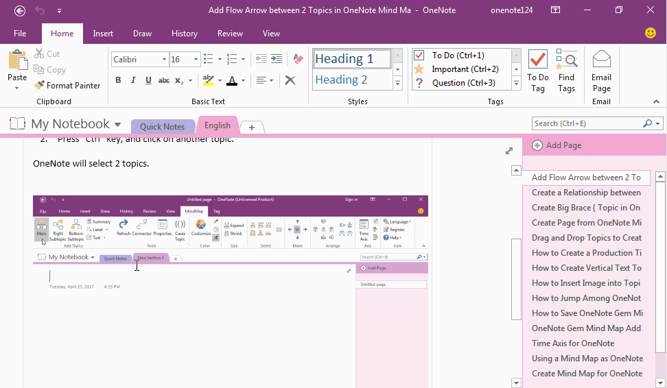 Batch Create Table of Contents of Headings for OneNote Pages, Add Return TOC Label for Each Headings.