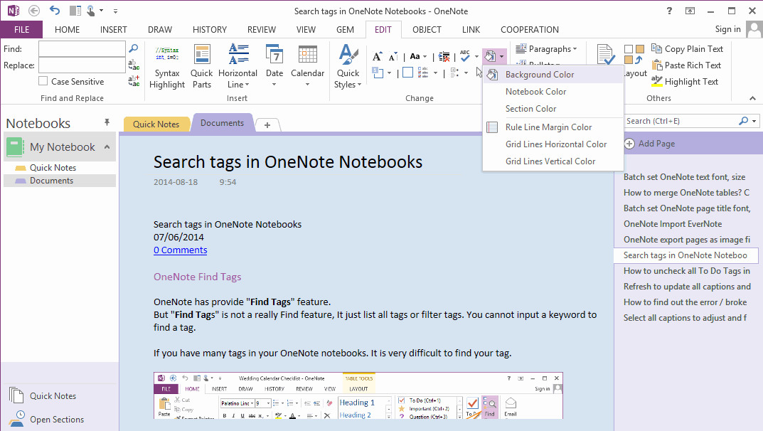 How to batch change OneNote pages background color? - Office OneNote Gem  Add-Ins