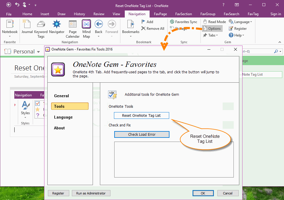 Reset Recovery OneNote Tag List