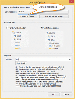 OneNote Journal Options