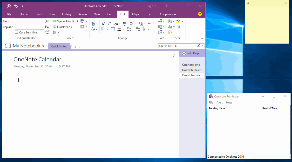 Using Calendar to Manage Pages and Reminders in OneNote