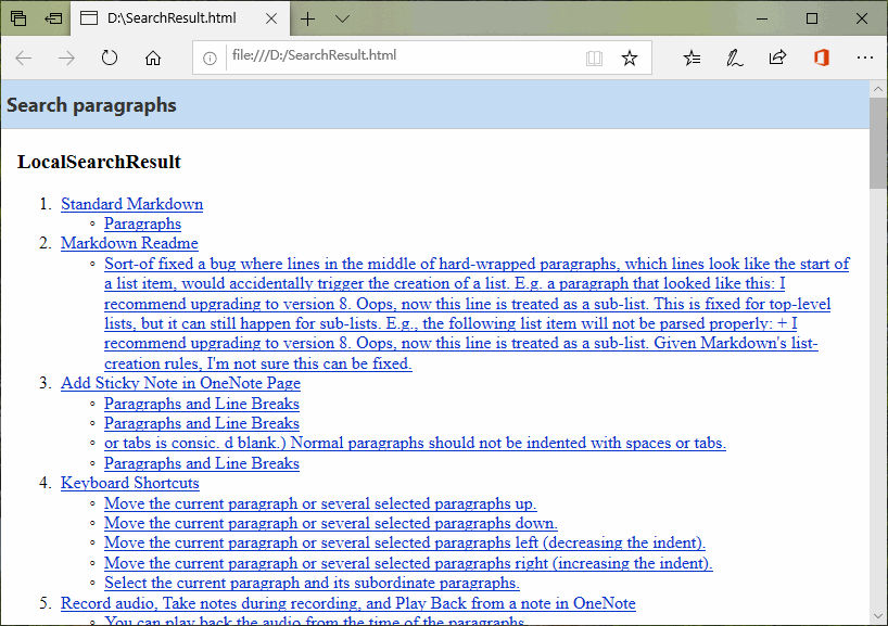 SearchResult Saves Search Results of Local OneNote 