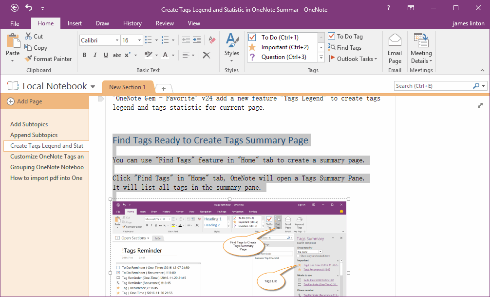 in OneNote, select partition in current page.