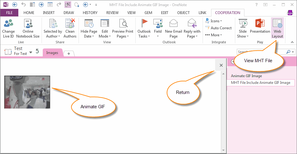 Play animate GIF image in OneNote