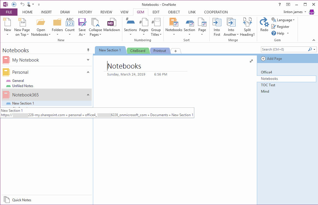 OneNote Open the Notebook of Work or School Account 