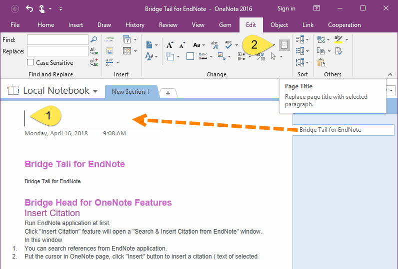 Scene 1, Use the Title Provided by OneNote to Set the Page Title