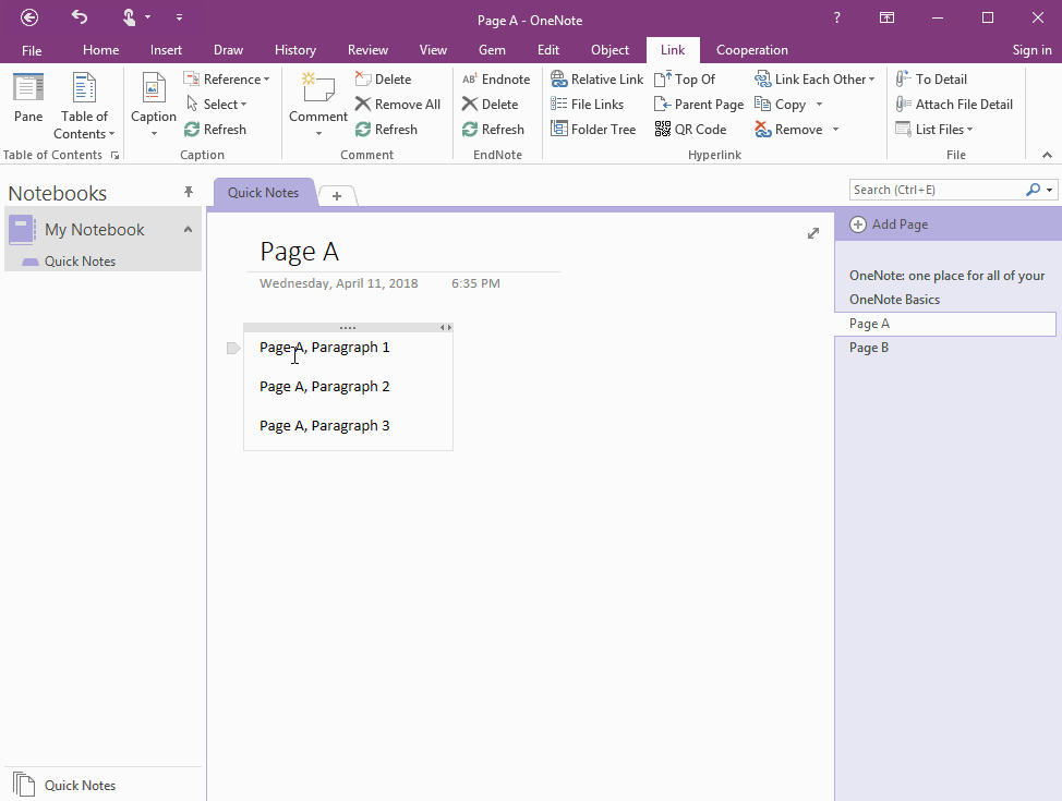 Link Each Other Between 2 Paragraphs in 2 OneNote Pages