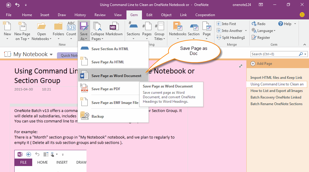 Save OneNote Page as Word Document