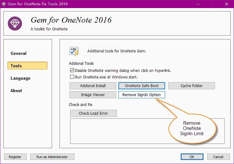 remove the OneNote sign in limit